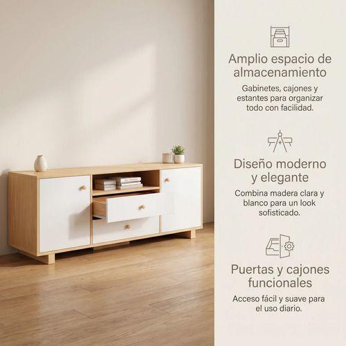 Rack Tv 120x30x58cm 2 Tiras 2 Puerta Melamina Homer Design-2