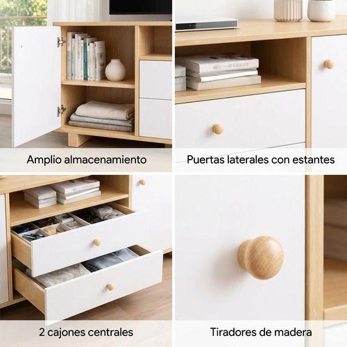 Rack Tv 120x30x58cm 2 Tiras 2 Puerta Melamina Homer Design-4