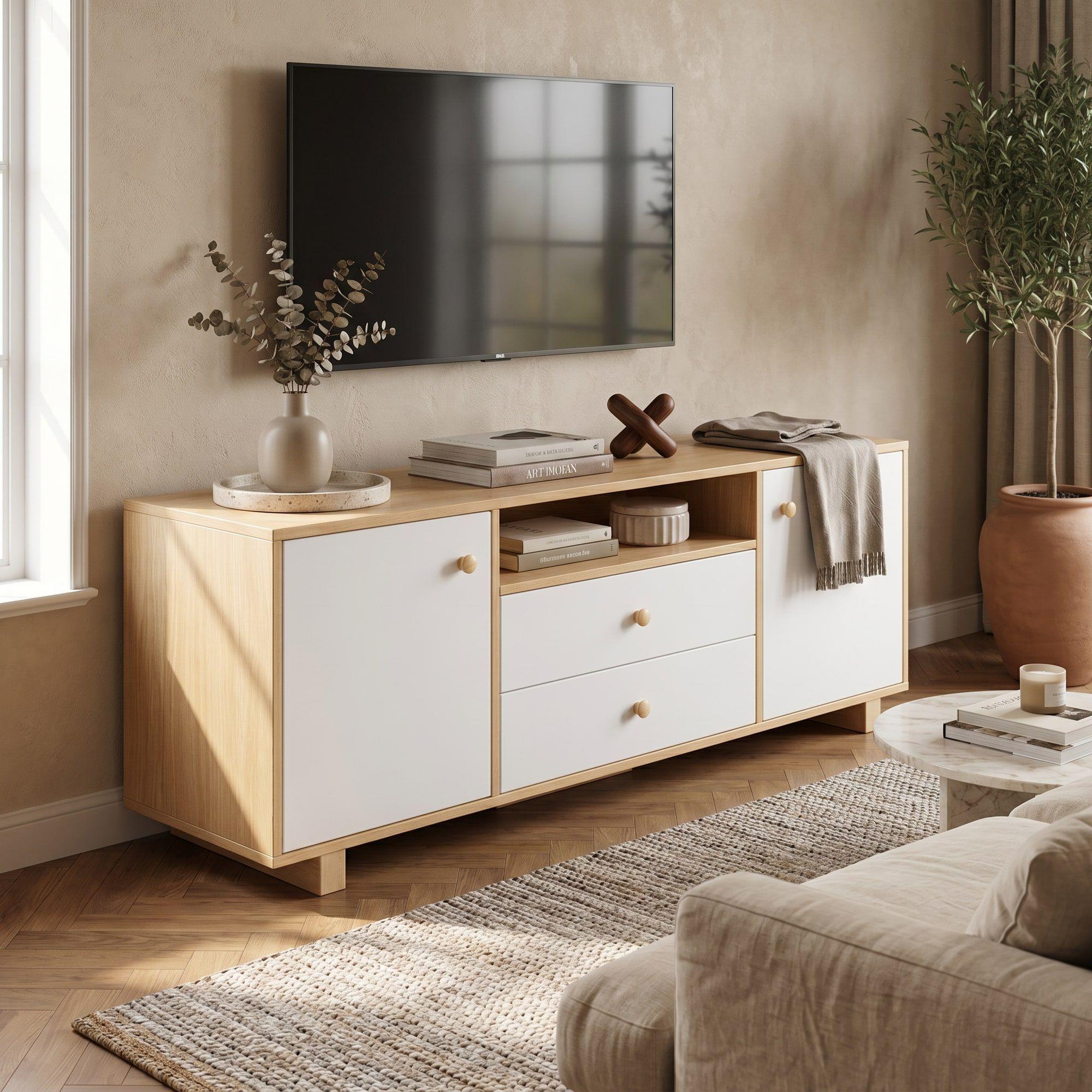 Rack Tv 120x30x58cm 2 Tiras 2 Puerta Melamina Homer Design-1
