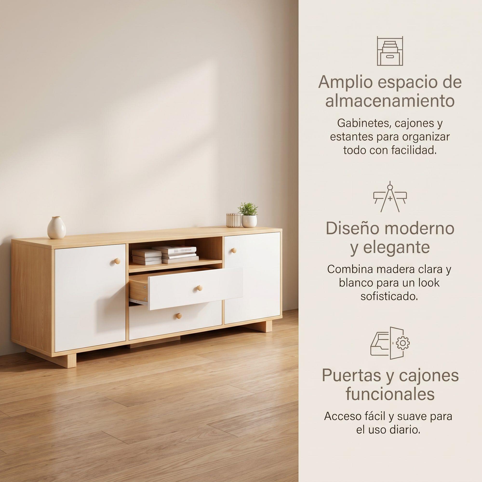 Rack Tv 120x30x58cm 2 Tiras 2 Puerta Melamina Homer Design-2