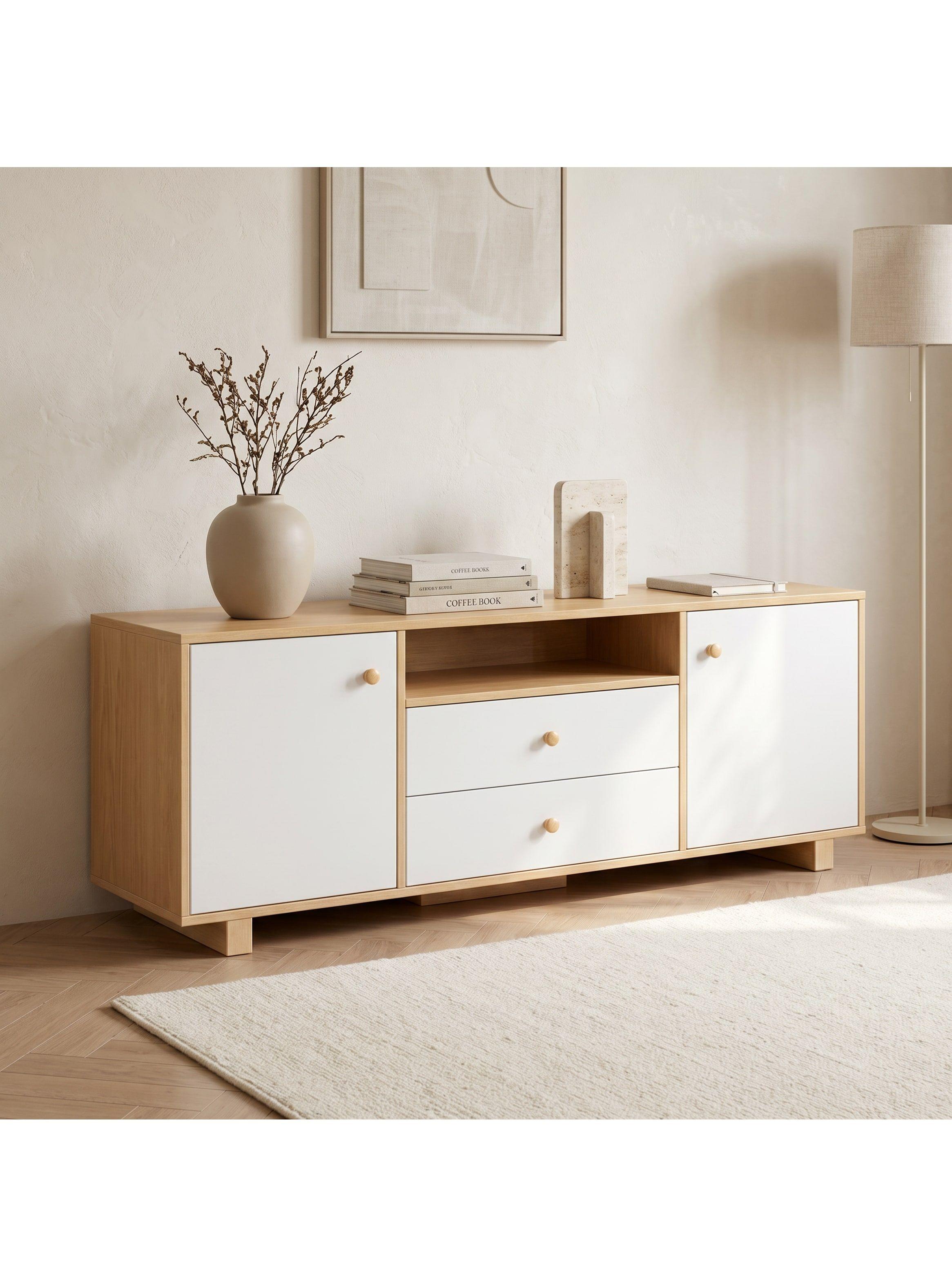 Rack Tv 120x30x58cm 2 Tiras 2 Puerta Melamina Homer Design-0
