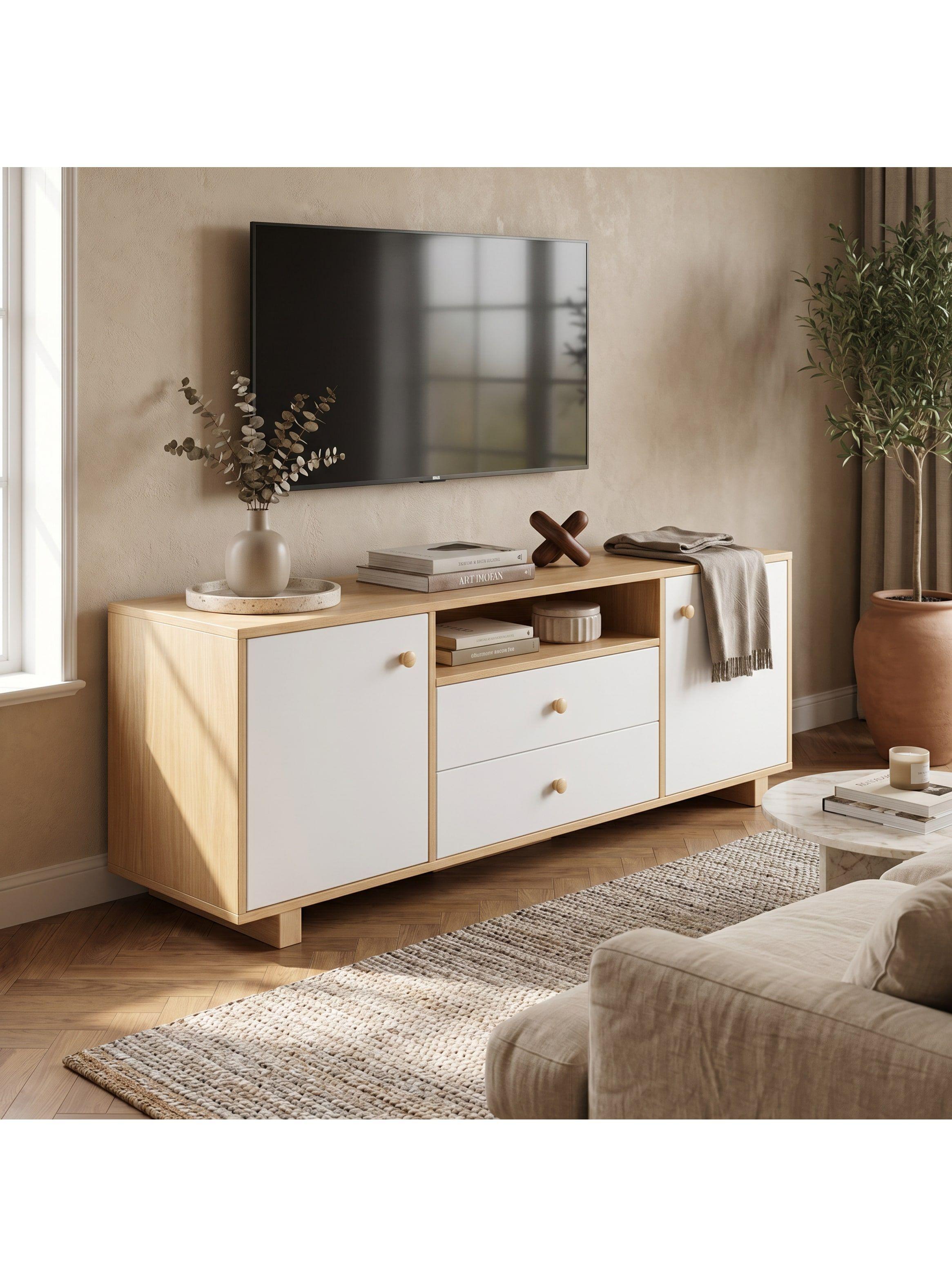 Rack Tv 120x30x58cm 2 Tiras 2 Puerta Melamina Homer Design-1