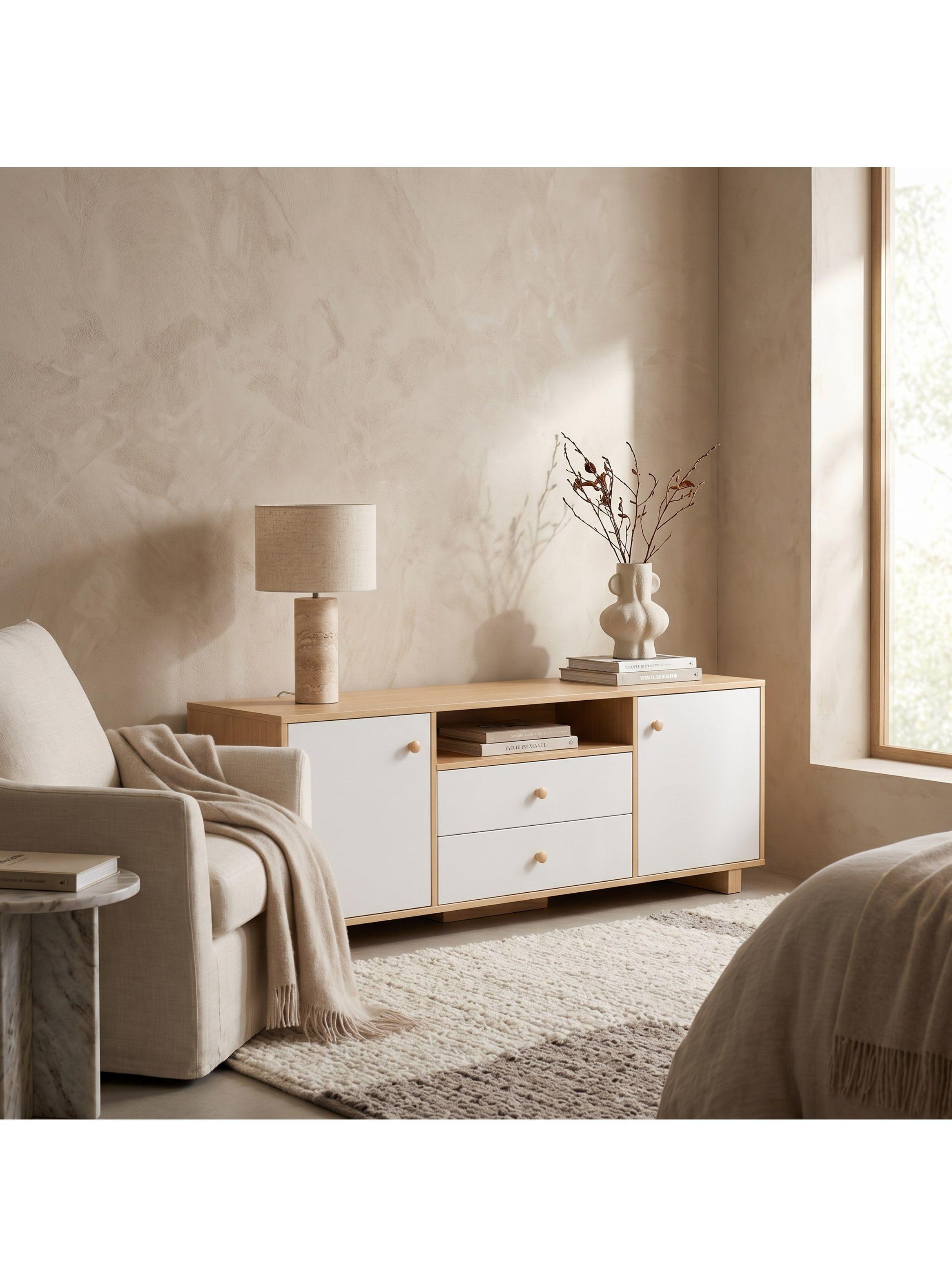 Rack Tv 120x30x58cm 2 Tiras 2 Puerta Melamina Homer Design-7