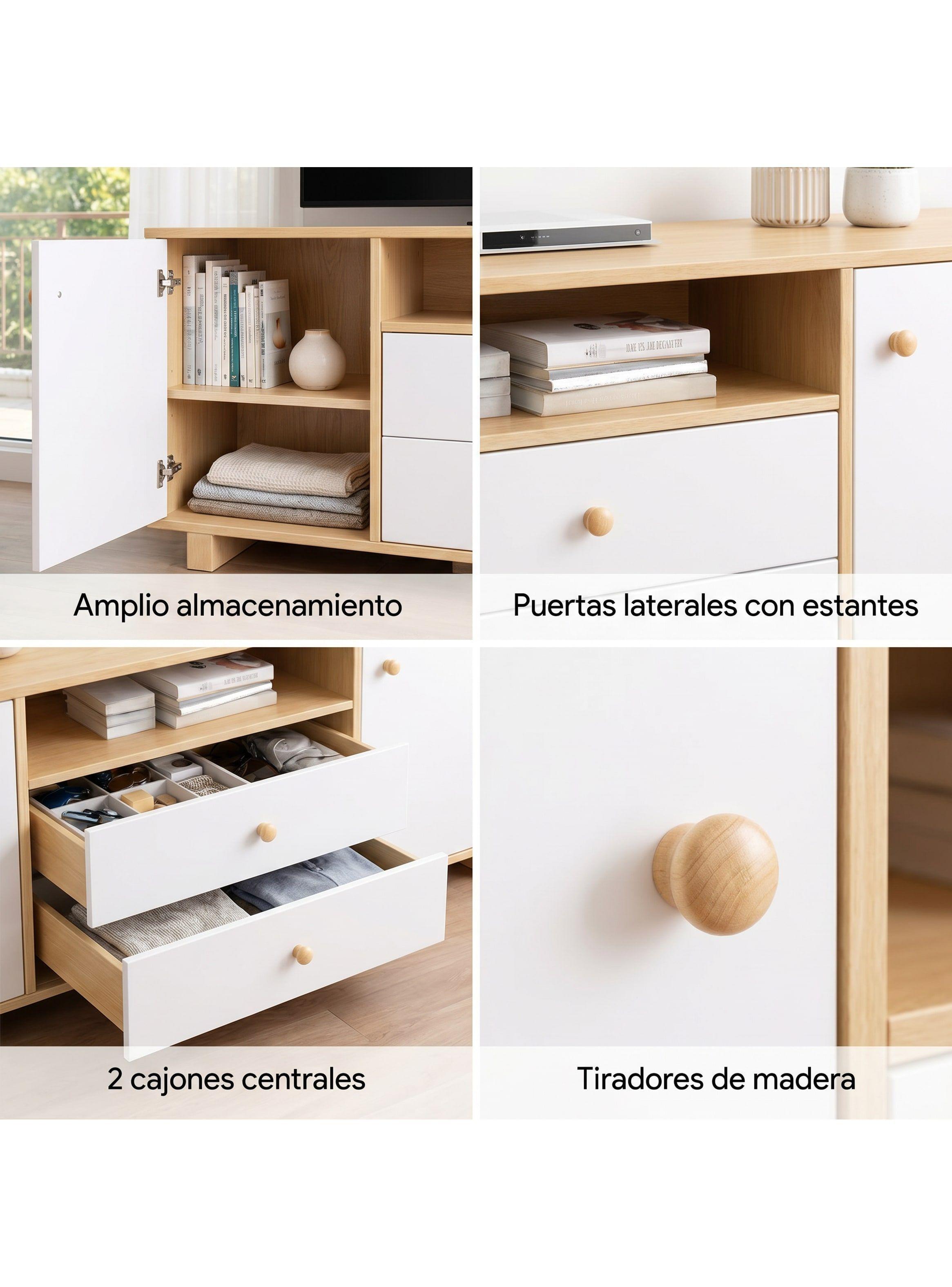 Rack Tv 120x30x58cm 2 Tiras 2 Puerta Melamina Homer Design-4