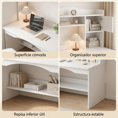Escritorio Oficina Con Organizador Solido 120x48x115cm Blanco-3