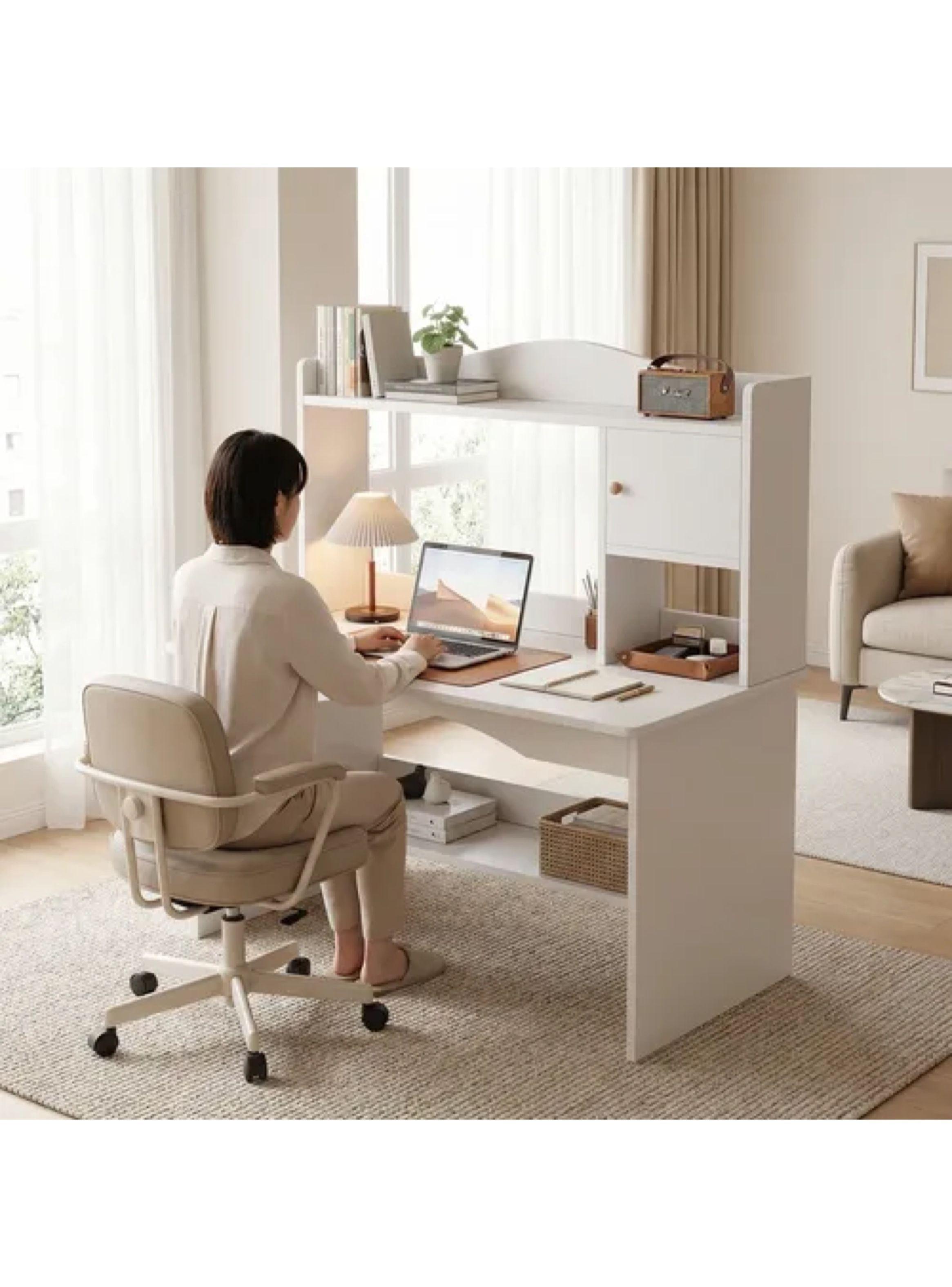 Escritorio Oficina Con Organizador Solido 120x48x115cm Blanco-5