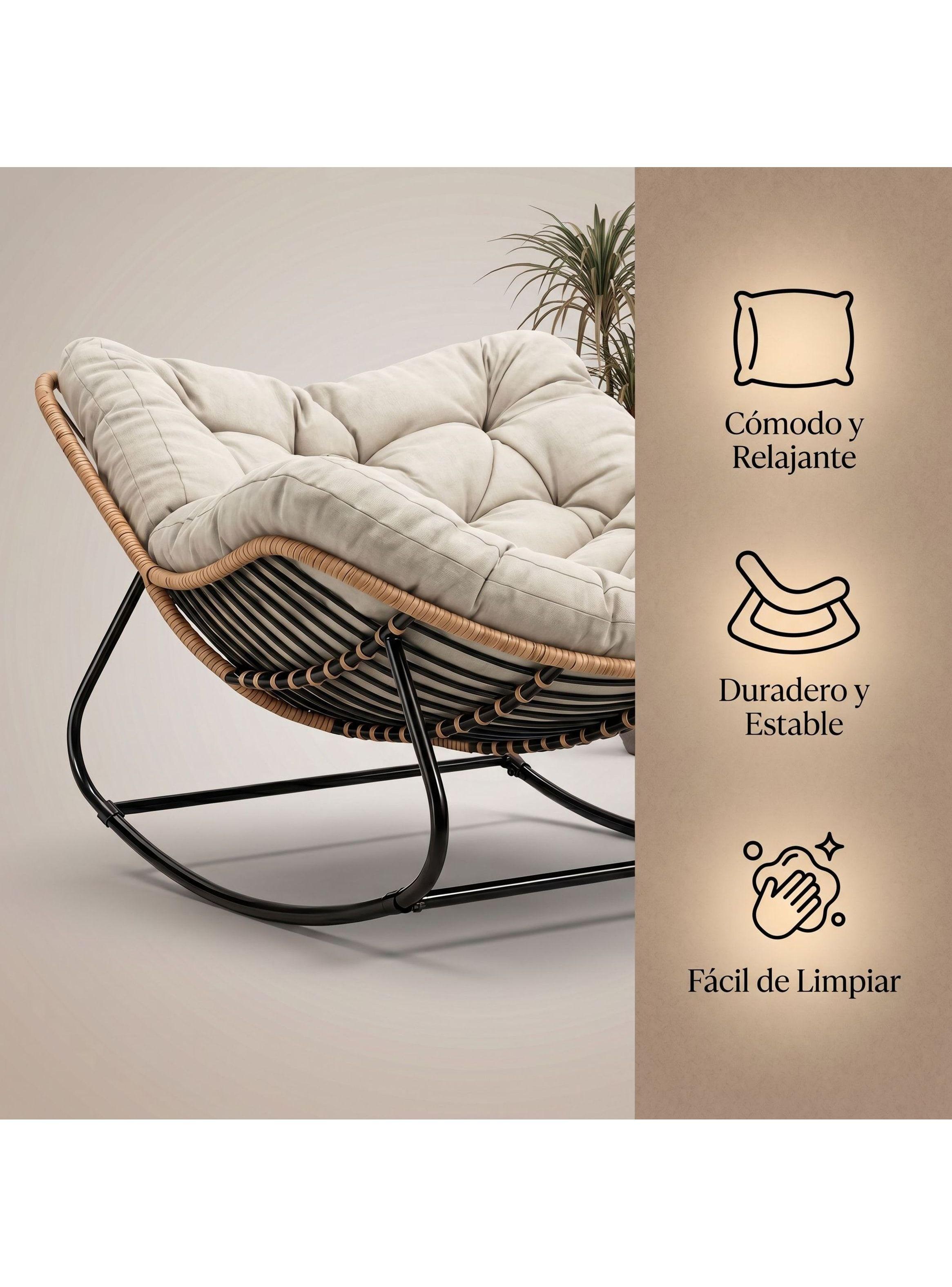 Sillon Mecedor Silla Mecedora Sitial Moderna Talla Xl Beige Liso-1