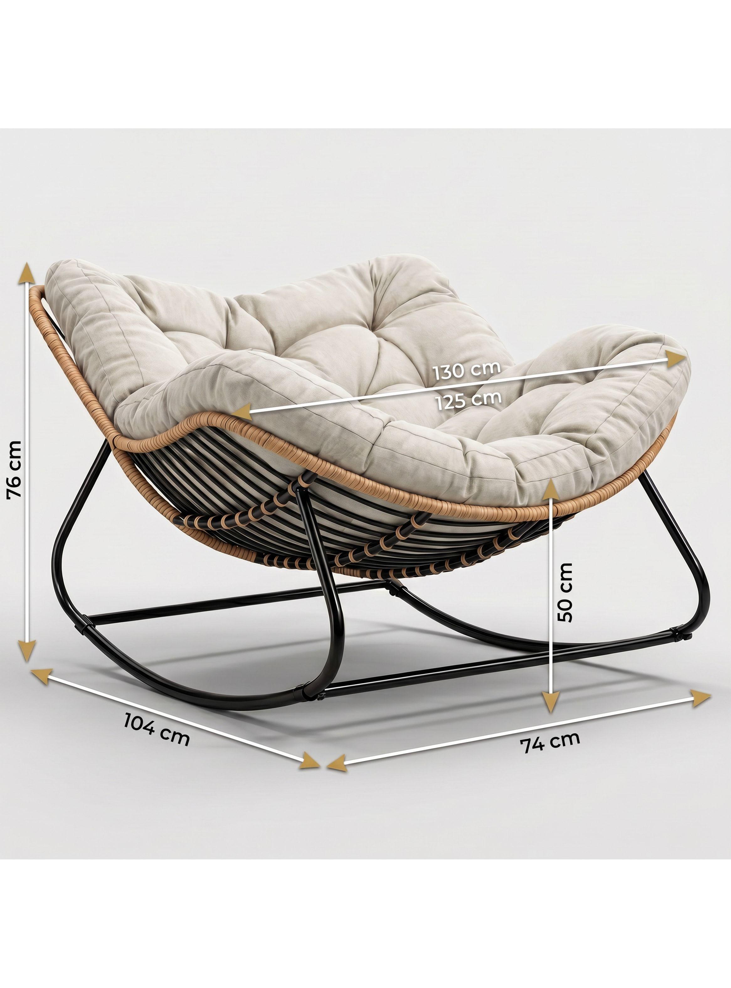 Sillon Mecedor Silla Mecedora Sitial Moderna Talla Xl Beige Liso-2