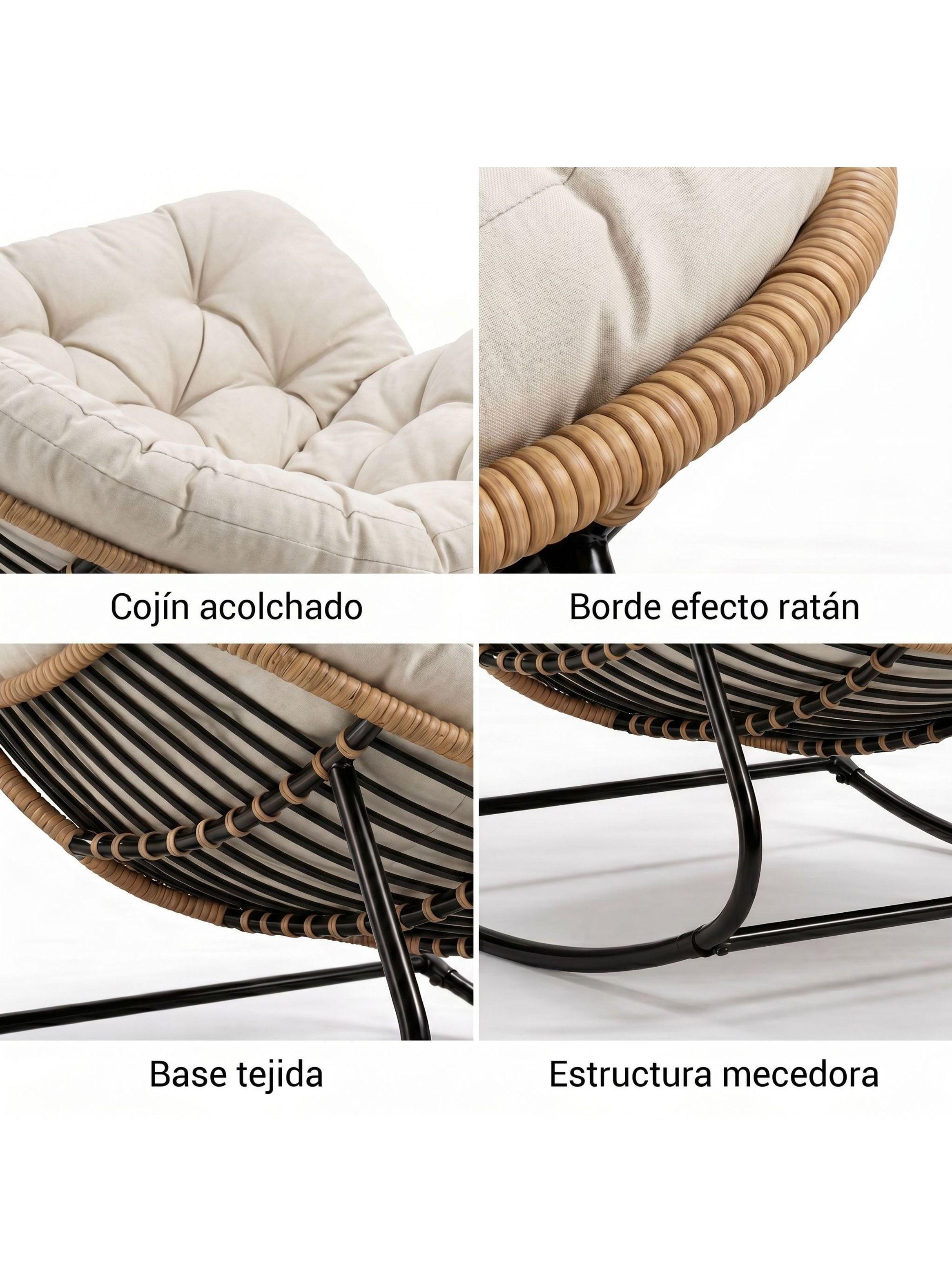Sillon Mecedor Silla Mecedora Sitial Moderna Talla Xl Beige Liso-3