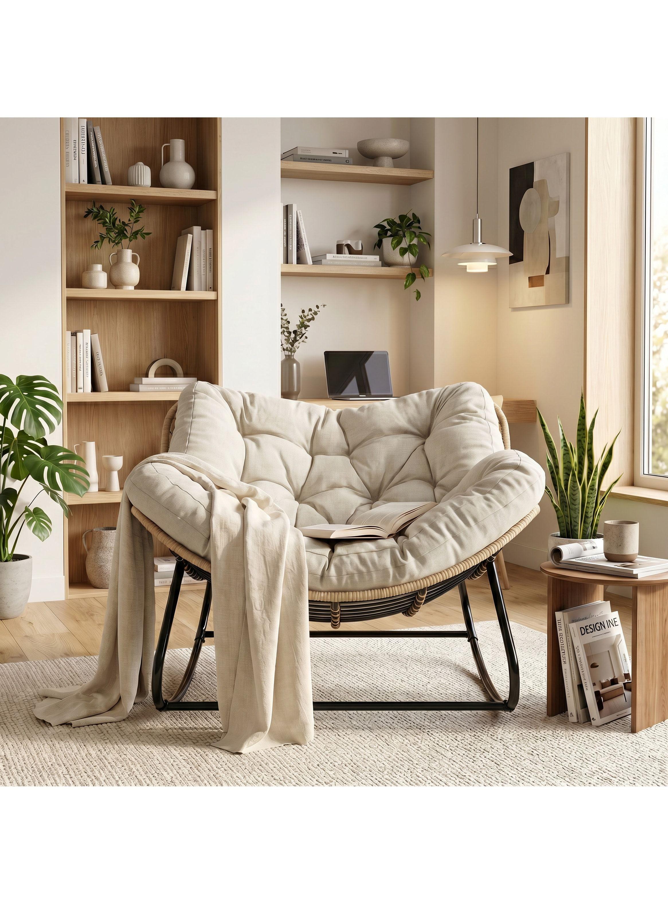 Sillon Mecedor Silla Mecedora Sitial Moderna Talla Xl Beige Liso-6