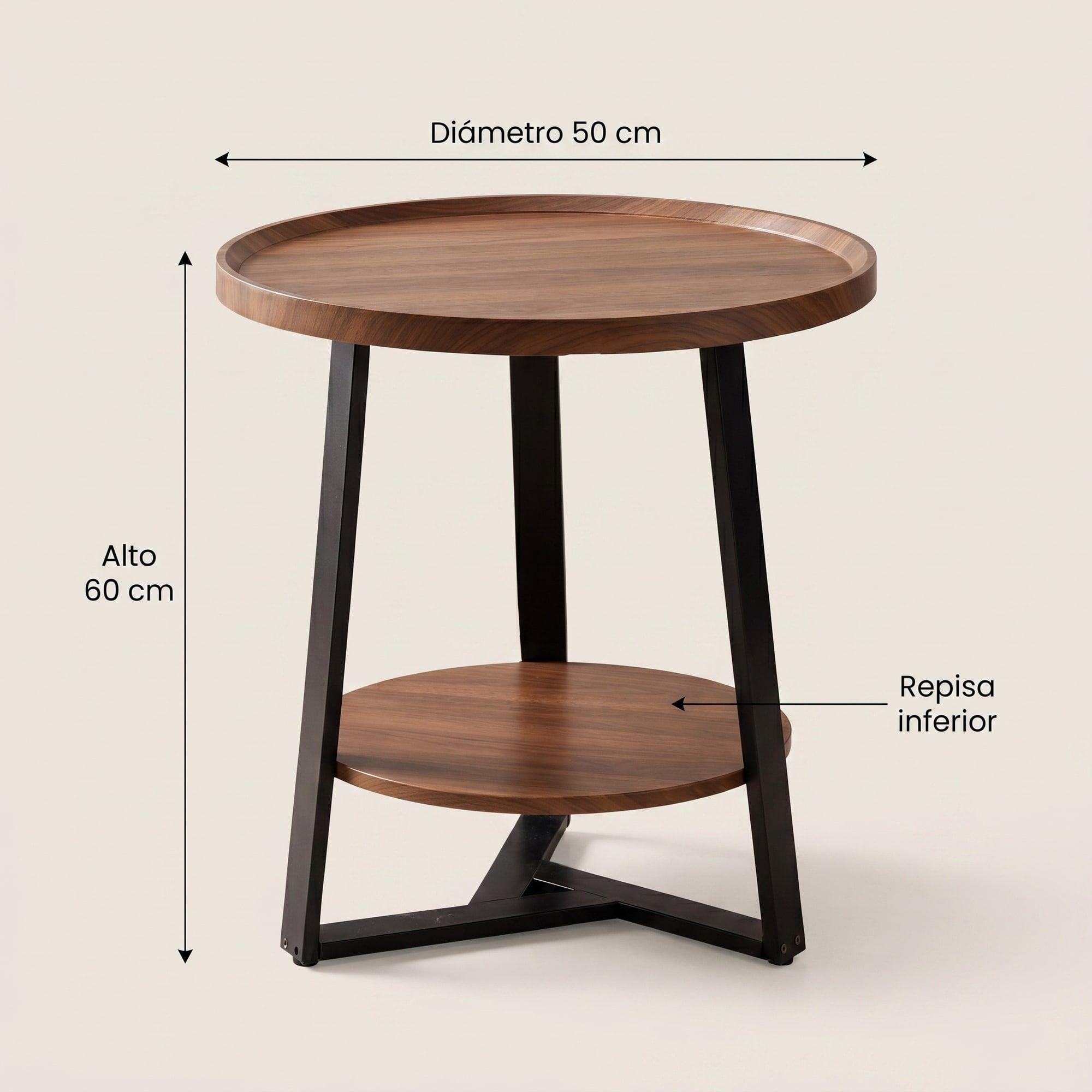 Mesa De Centro Lateral Living Redonda Doble Madera Nactural-2