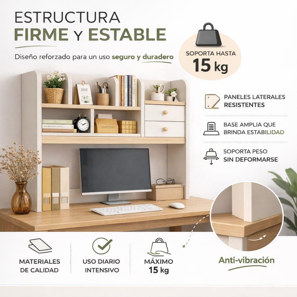 Organizador De Escritorio Estantería Con 2 Cajones 92cm Bl-3