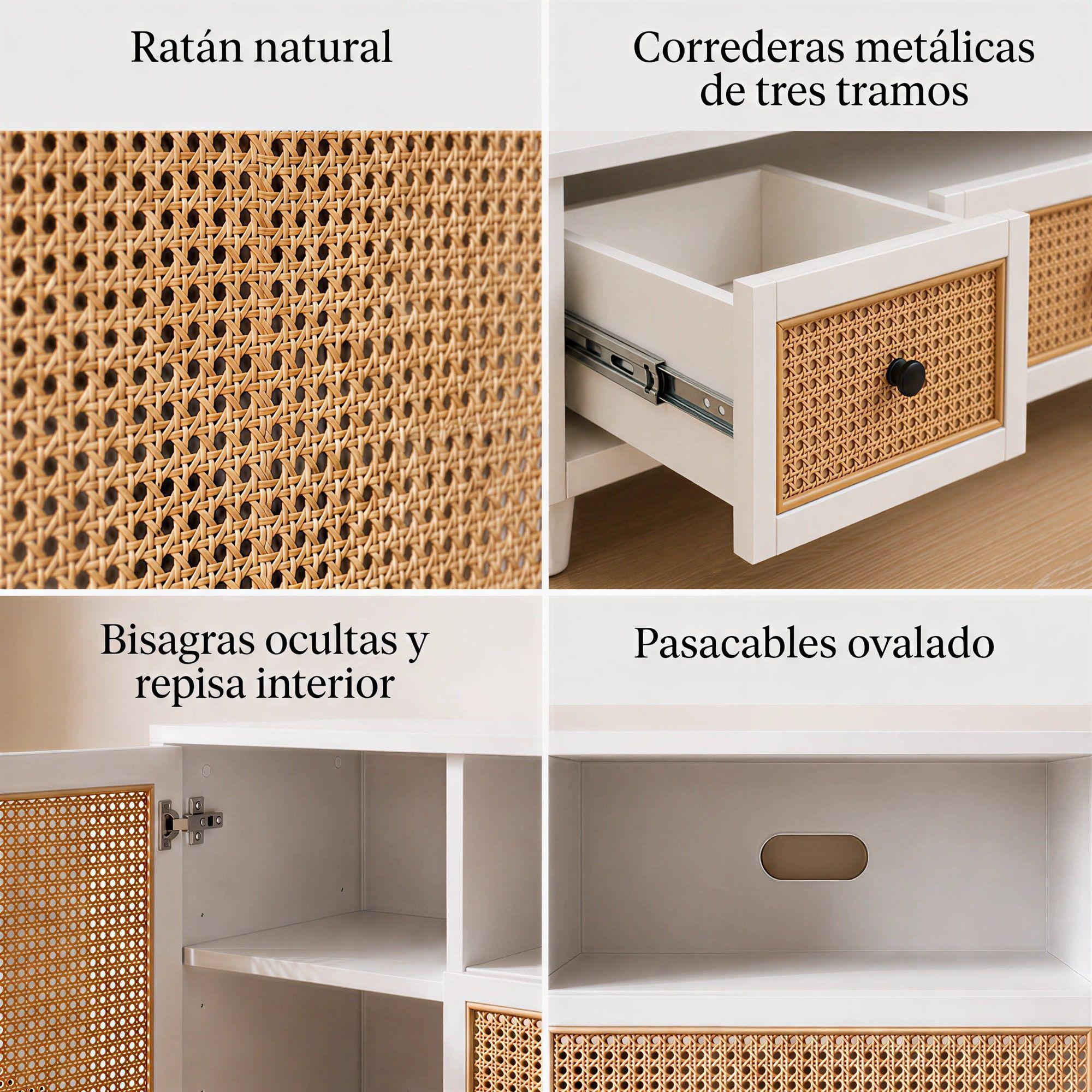 Rack Tv Xl Moderno 160x40x57cm 2 Tiras 2 Puerta Tejido Blanco-3