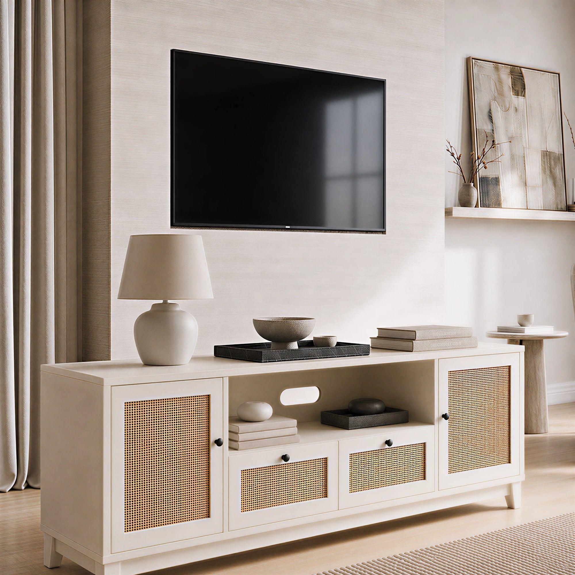Rack Tv Xl Moderno 160x40x57cm 2 Tiras 2 Puerta Tejido Blanco-4