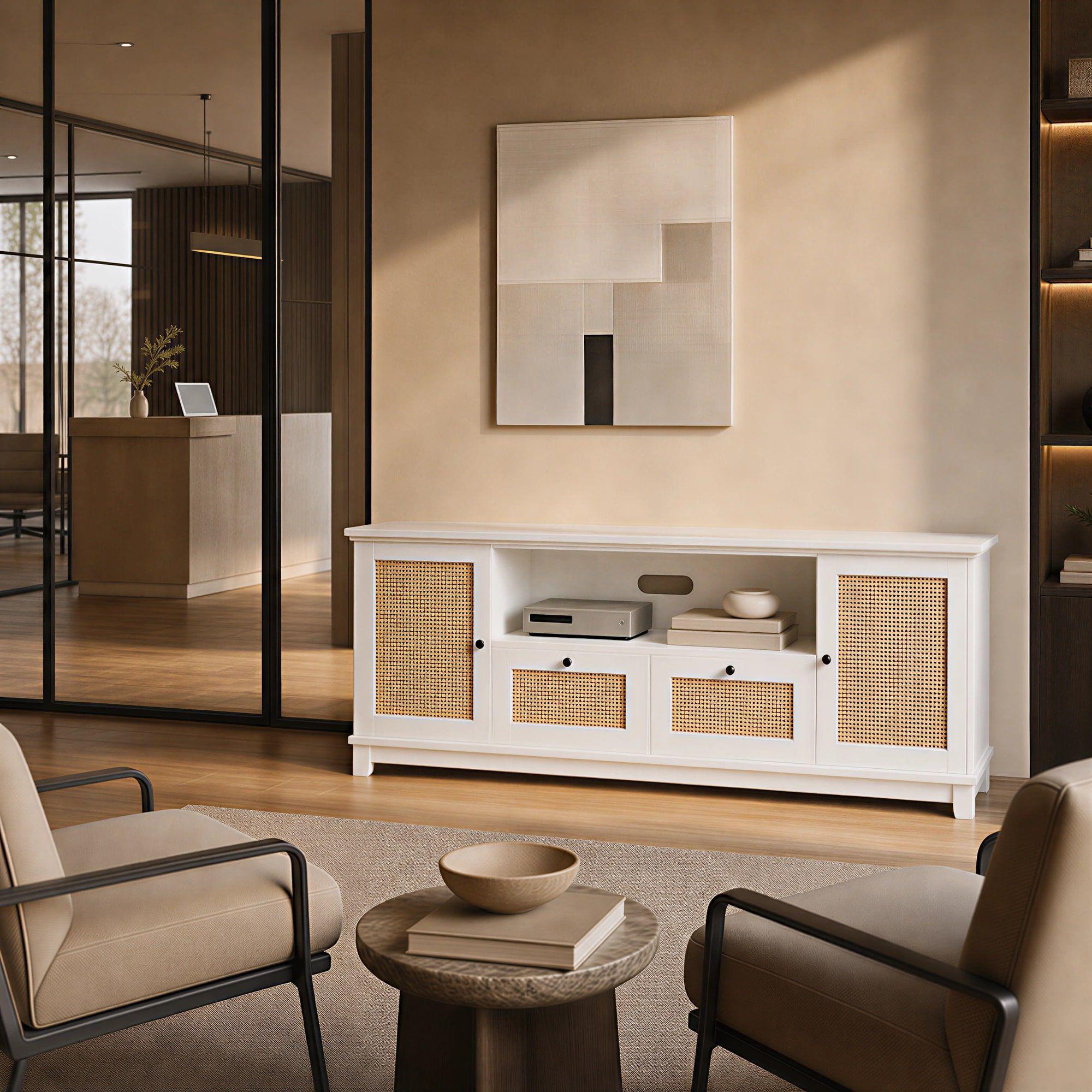 Rack Tv Xl Moderno 160x40x57cm 2 Tiras 2 Puerta Tejido Blanco-6