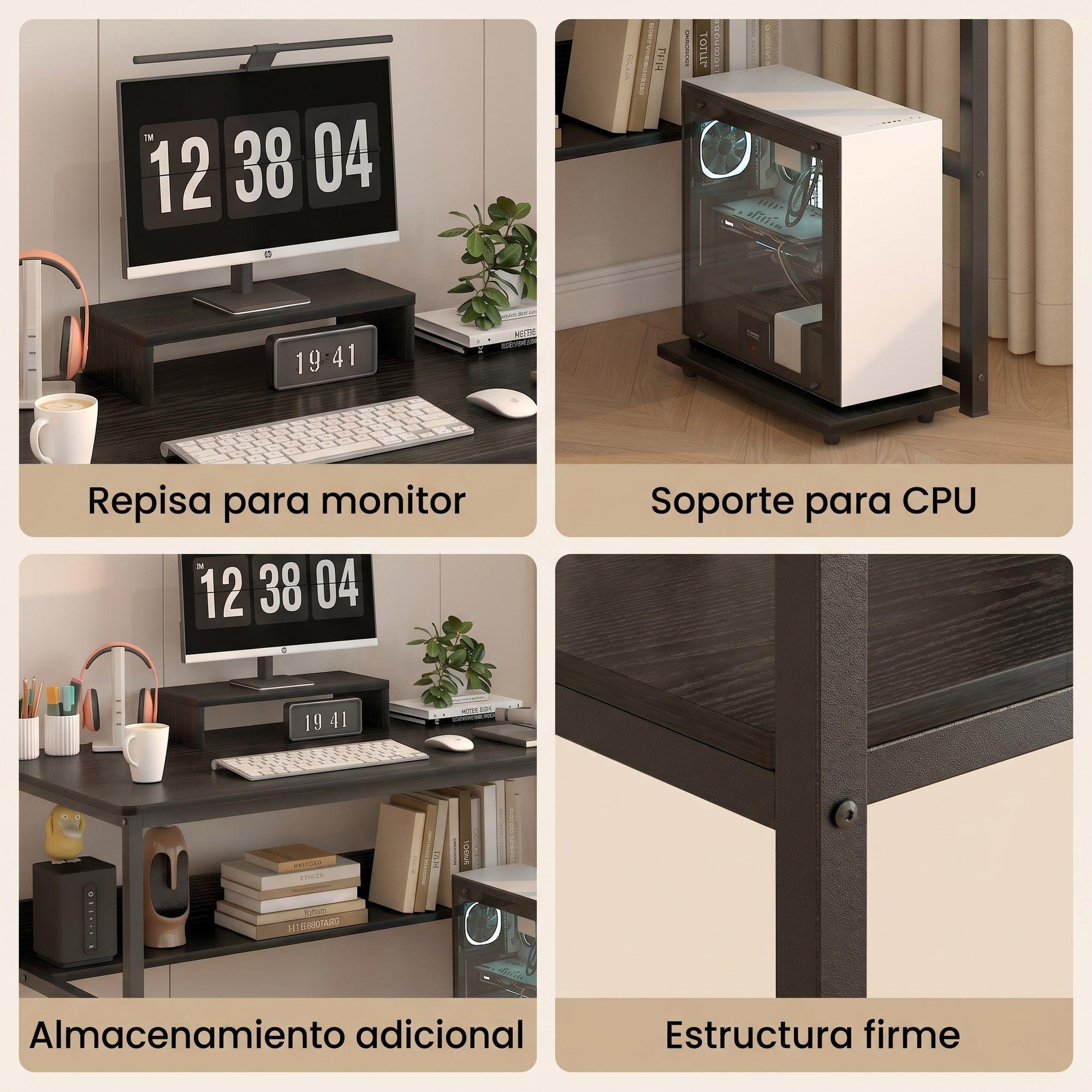 Escritorio Con Elevador De Monitor Y Organizadores 100x50x72 Negro-3