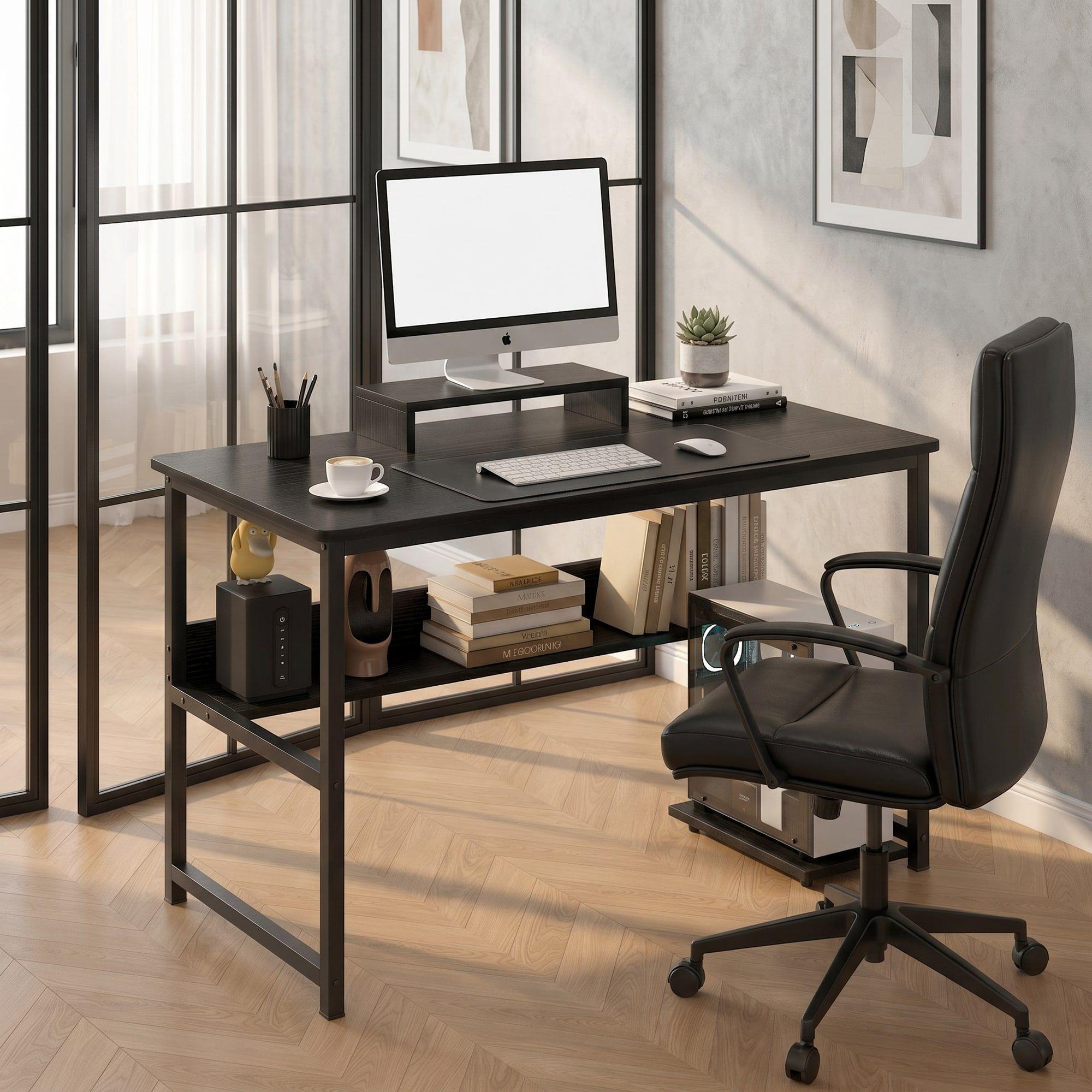 Escritorio Con Elevador De Monitor Y Organizadores 100x50x72 Negro-4