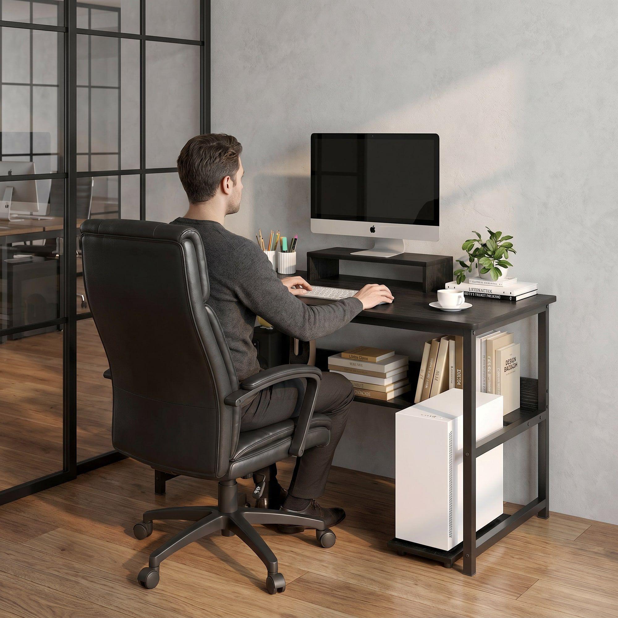 Escritorio Con Elevador De Monitor Y Organizadores 100x50x72 Negro-7