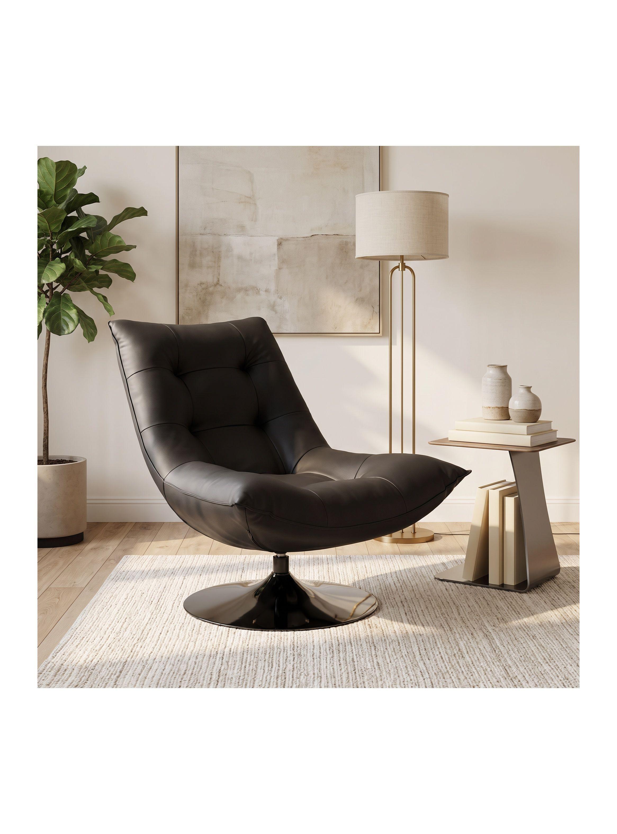 Sillón Enzo Giratorio Ecocuero Sitial Base Pedestal Metálico Negro Liso-0
