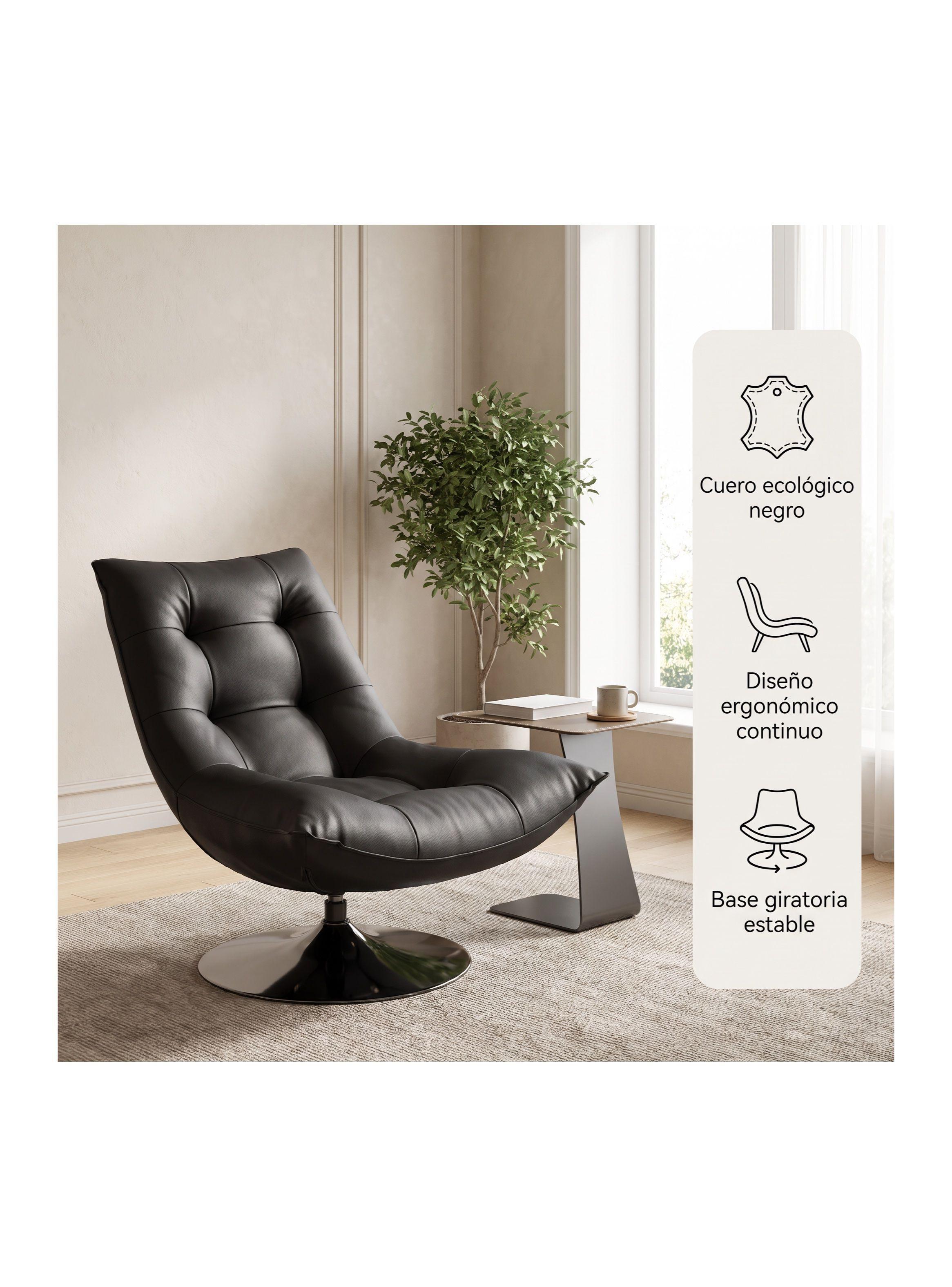Sillón Enzo Giratorio Ecocuero Sitial Base Pedestal Metálico Negro Liso-1