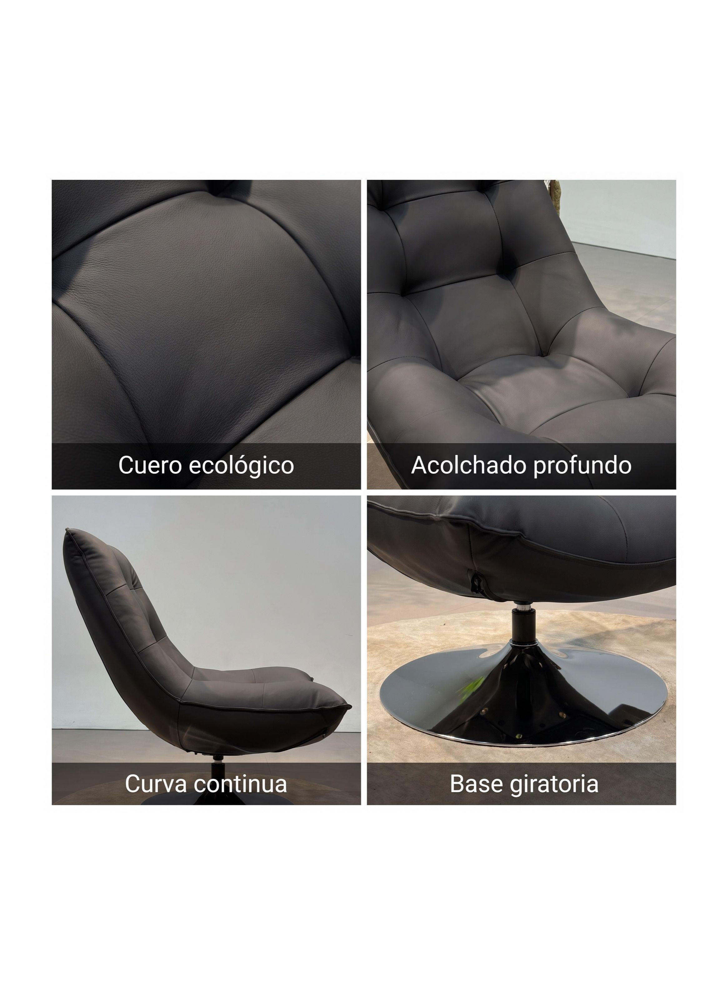 Sillón Enzo Giratorio Ecocuero Sitial Base Pedestal Metálico Negro Liso-3