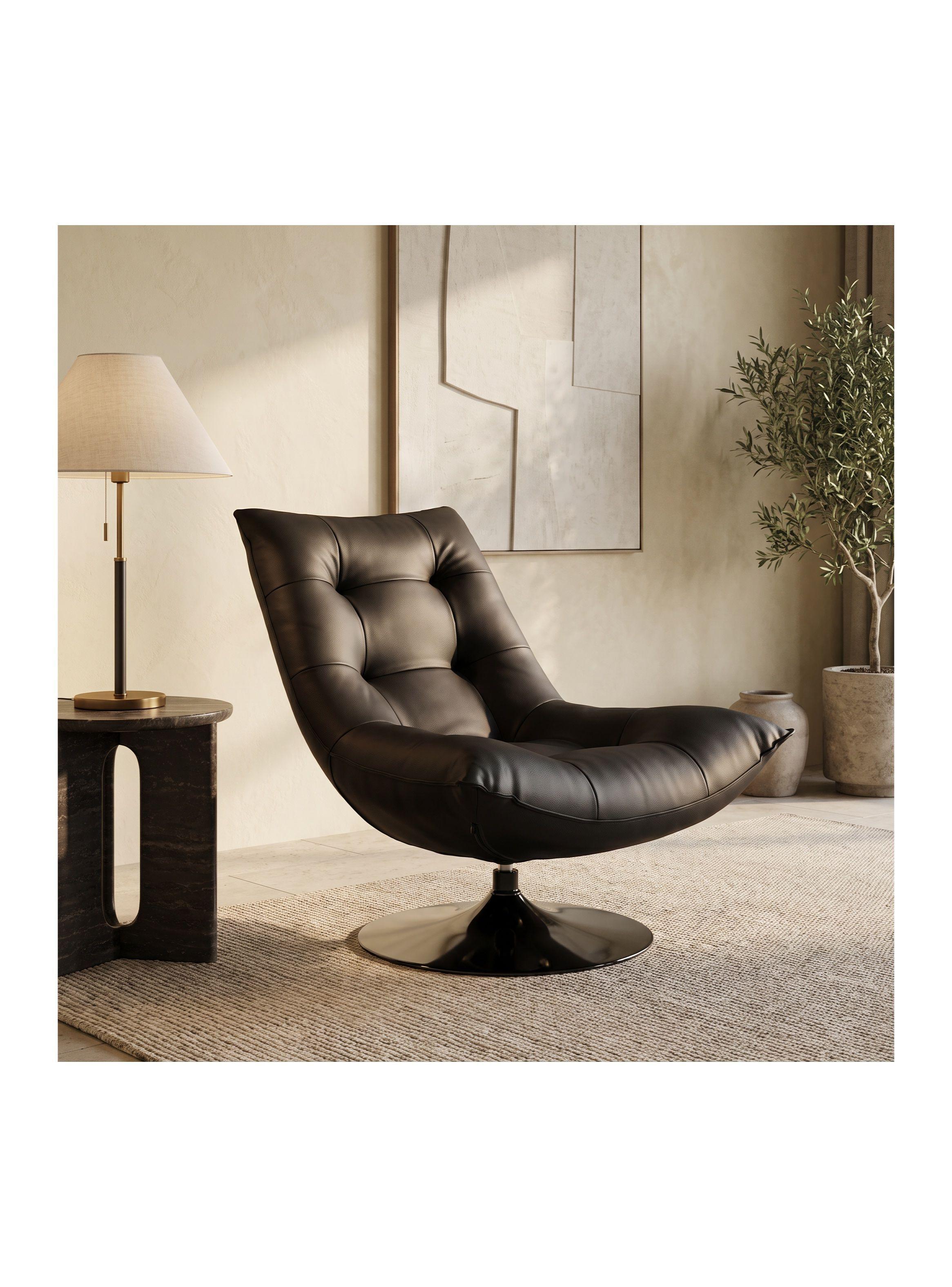 Sillón Enzo Giratorio Ecocuero Sitial Base Pedestal Metálico Negro Liso-4