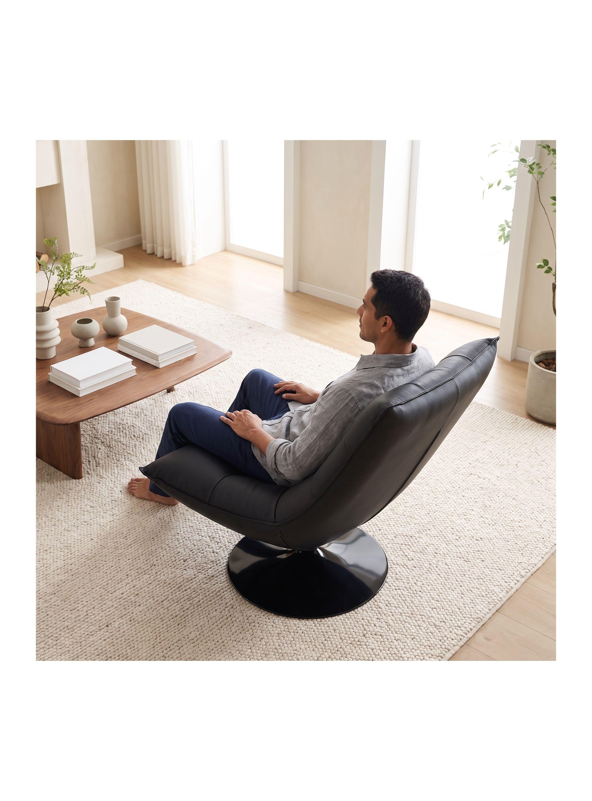 Sillón Enzo Giratorio Ecocuero Sitial Base Pedestal Metálico Negro Liso-5
