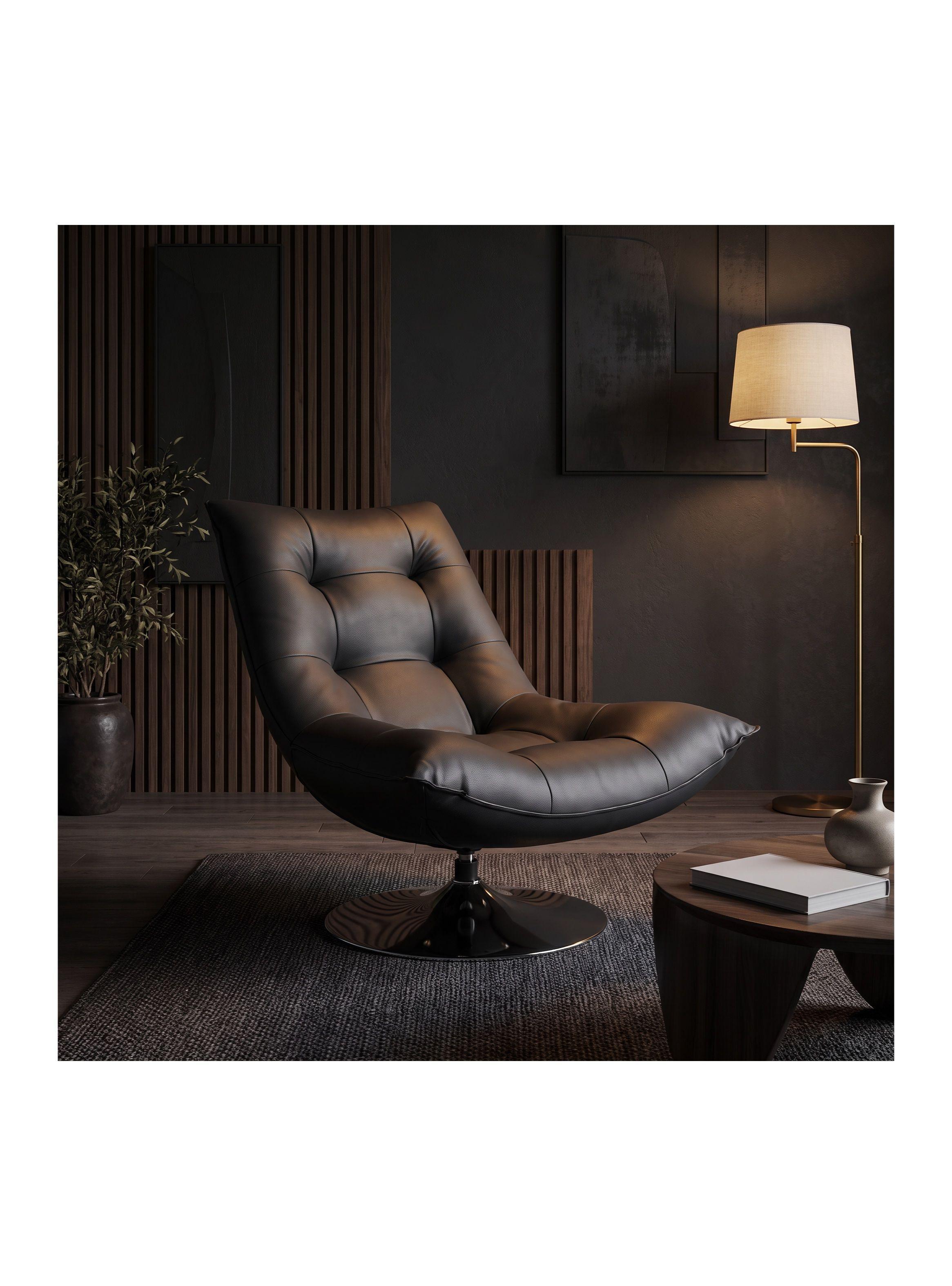 Sillón Enzo Giratorio Ecocuero Sitial Base Pedestal Metálico Negro Liso-6