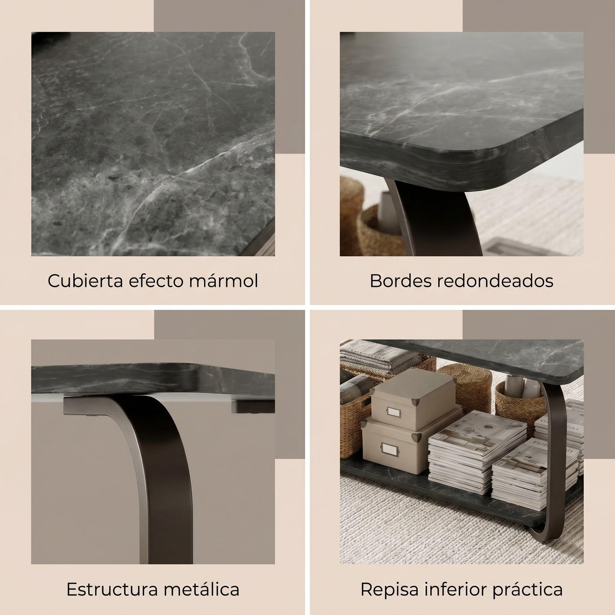 Mesa De Centro Moderna Minimalista 2 Niveles 100x48x43 Negro-3