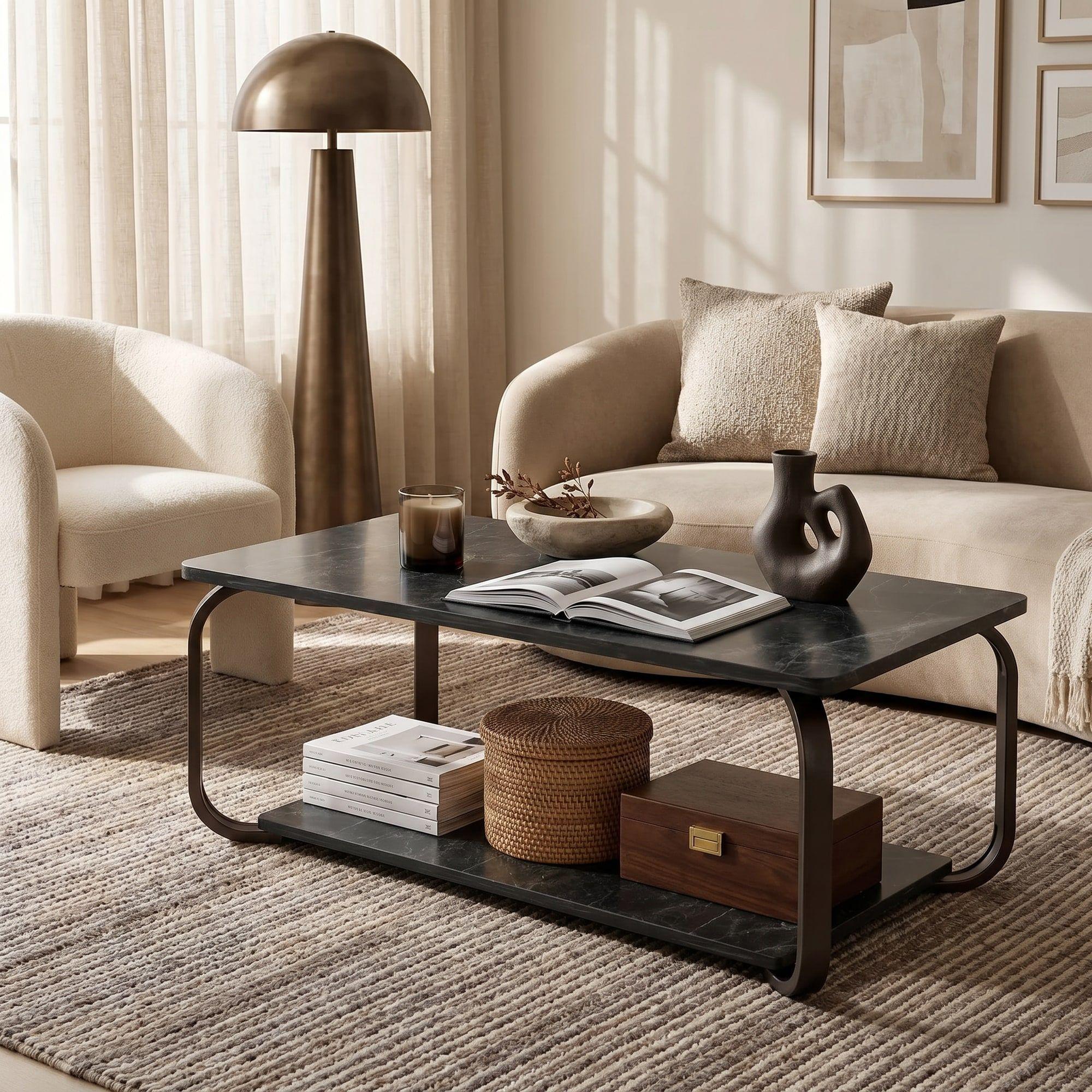 Mesa De Centro Moderna Minimalista 2 Niveles 100x48x43 Negro-4