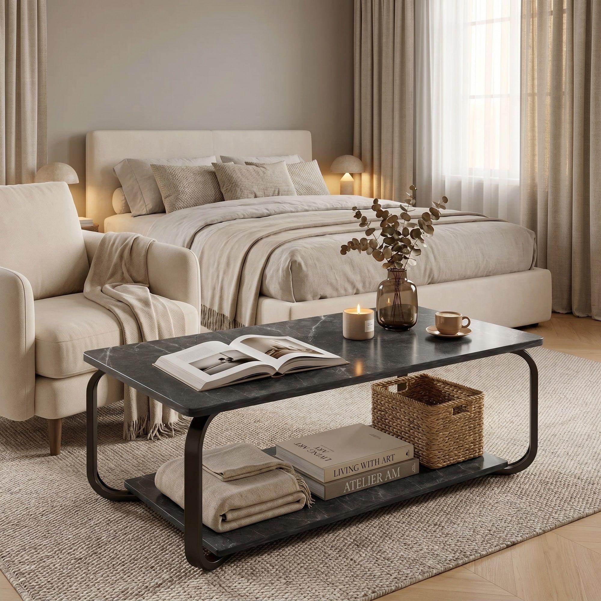 Mesa De Centro Moderna Minimalista 2 Niveles 100x48x43 Negro-6