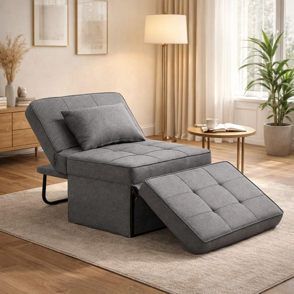 Sofá Cama Multifuncional 4 Modos Reclinable 4en1 Convertible Gris Liso-2
