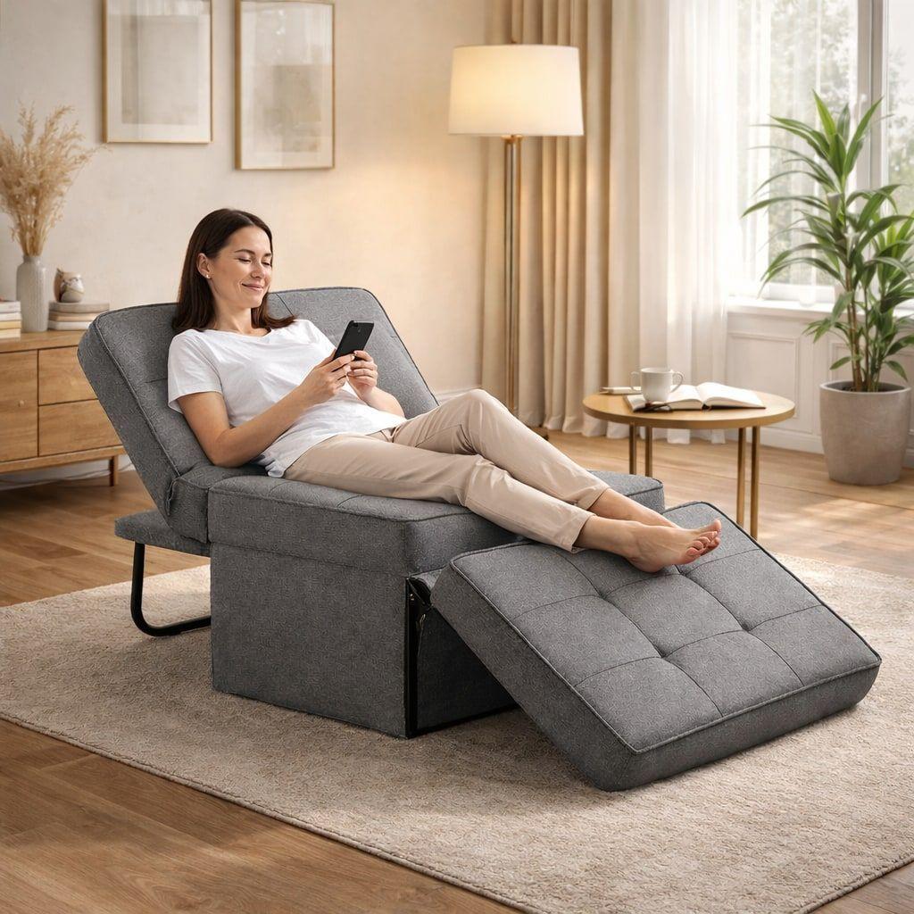 Sofá Cama Multifuncional 4 Modos Reclinable 4en1 Convertible Gris Liso-3