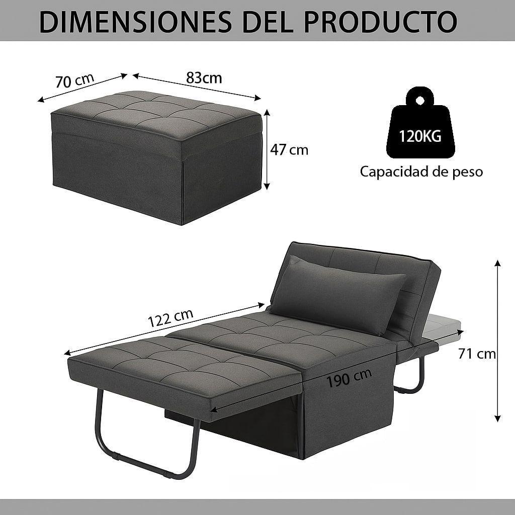Sofá Cama Multifuncional 4 Modos Reclinable 4en1 Convertible Gris Liso-4
