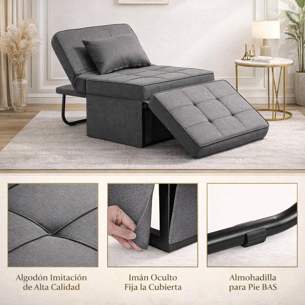 Sofá Cama Multifuncional 4 Modos Reclinable 4en1 Convertible Gris Liso-6