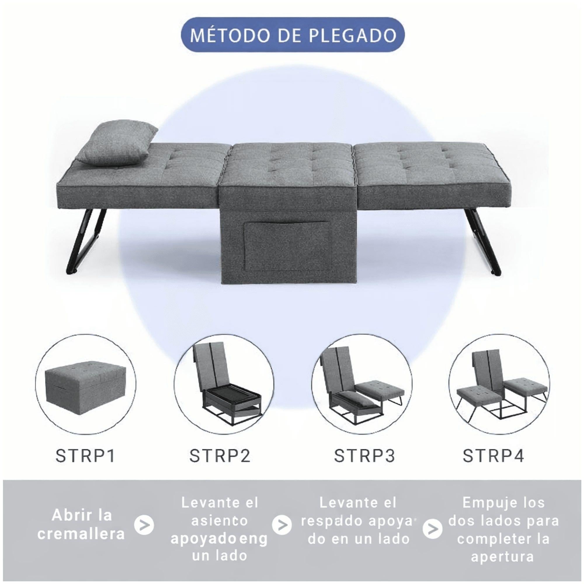 Sofá Cama Multifuncional 4 Modos Reclinable 4en1 Convertible Gris Liso-7