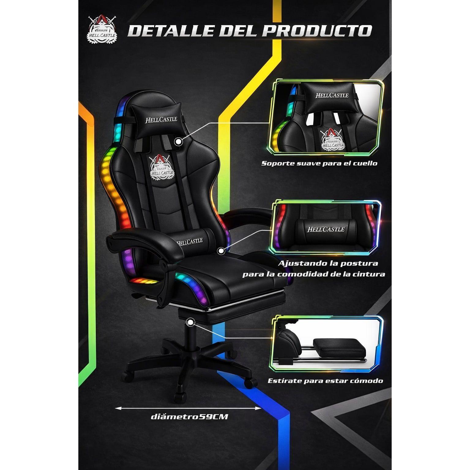 Silla Gamer Rgb Profesional Reclinable Con Luz Variable-6