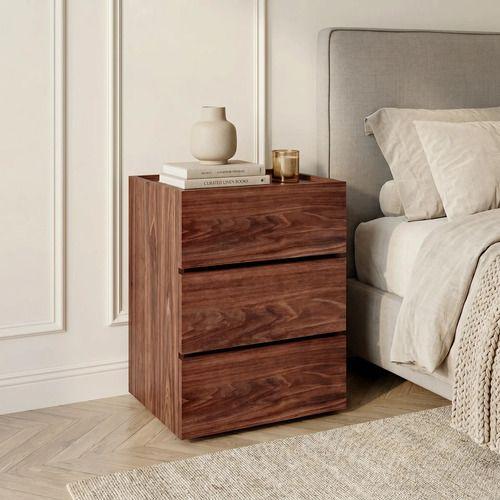 Velador Vanguardia Combinable 3 Cajones 45x70x34cm Melamina Mate Marron Entero-0