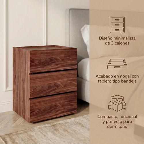 Velador Vanguardia Combinable 3 Cajones 45x70x34cm Melamina Mate Marron Entero-1