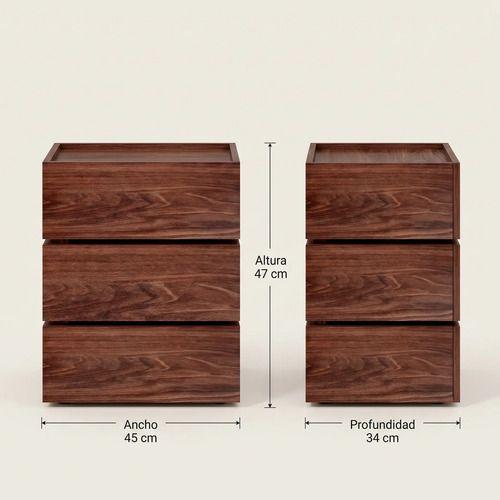 Velador Vanguardia Combinable 3 Cajones 45x70x34cm Melamina Mate Marron Entero-2