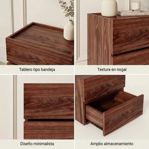 Velador Vanguardia Combinable 3 Cajones 45x70x34cm Melamina Mate Marron Entero-3