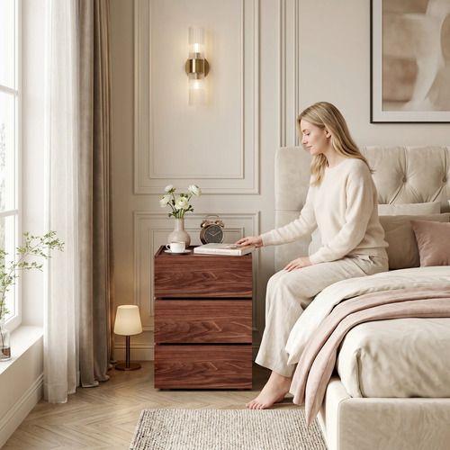 Velador Vanguardia Combinable 3 Cajones 45x70x34cm Melamina Mate Marron Entero-4