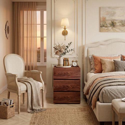 Velador Vanguardia Combinable 3 Cajones 45x70x34cm Melamina Mate Marron Entero-5