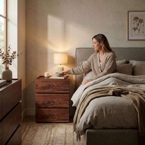 Velador Vanguardia Combinable 3 Cajones 45x70x34cm Melamina Mate Marron Entero-7
