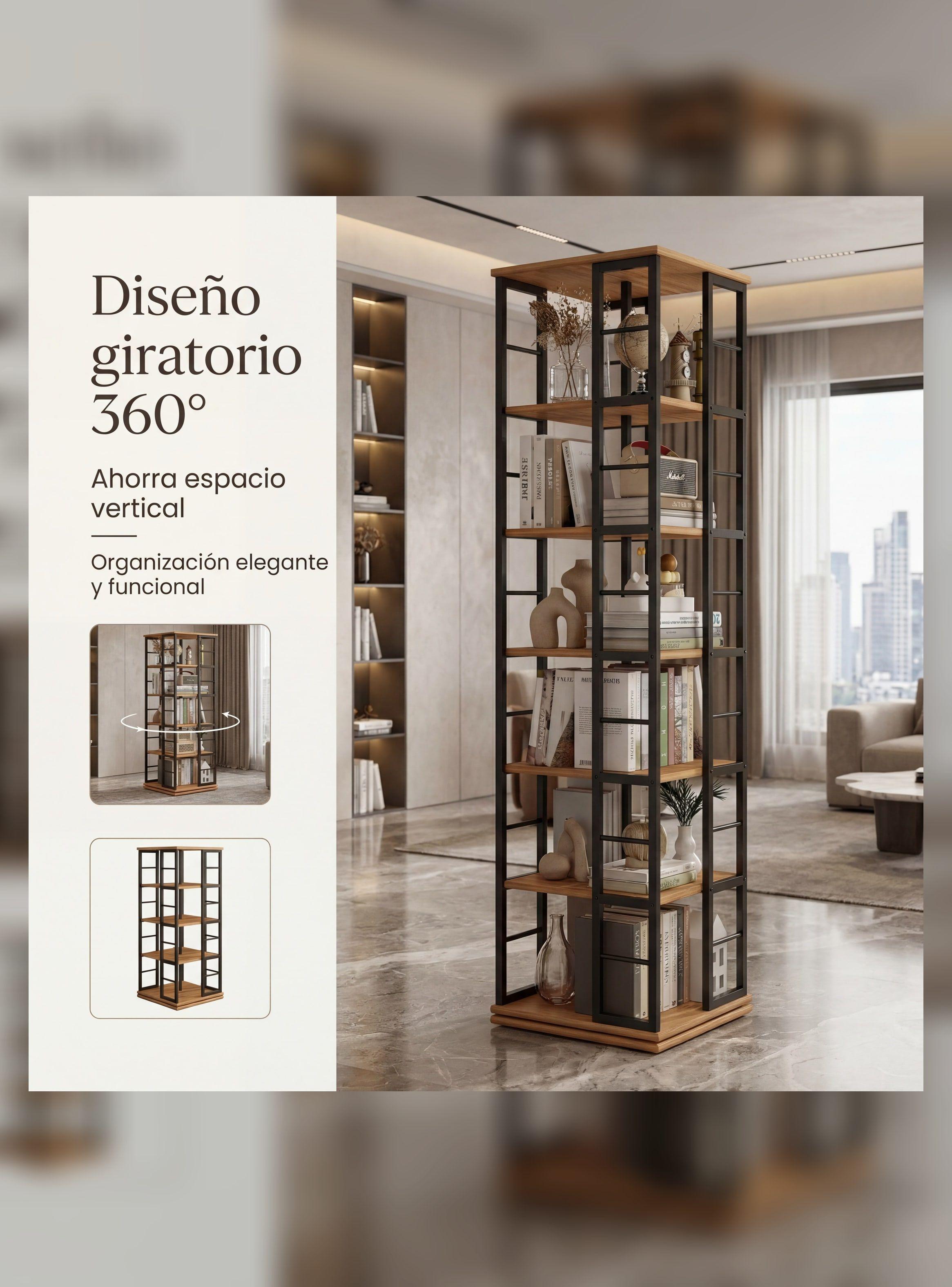Biblioteca Librero Giratorio Organizador De Libros 190cm Color Marrón Oscuro-1
