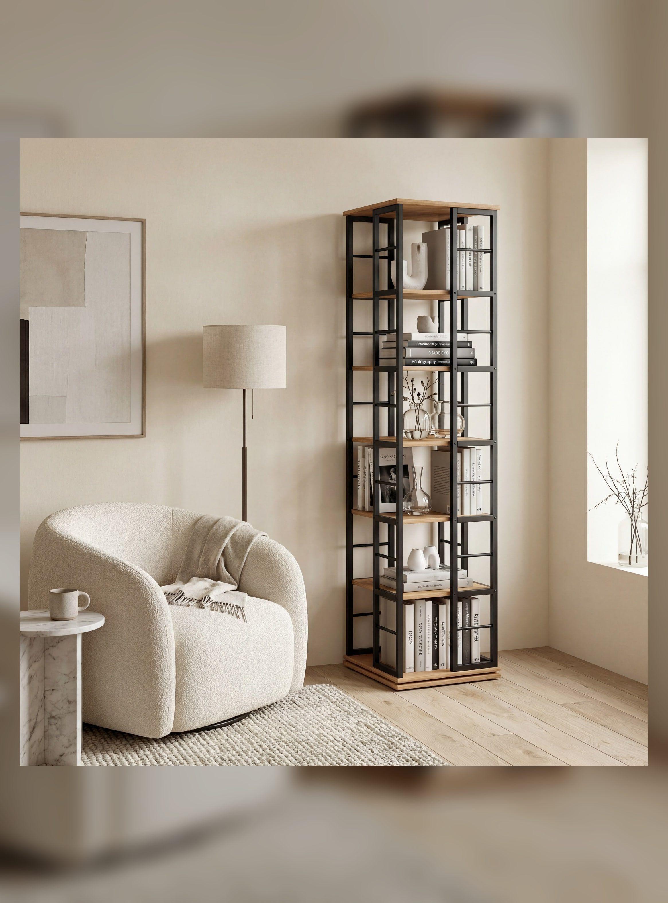 Biblioteca Librero Giratorio Organizador De Libros 190cm Color Marrón Oscuro-4