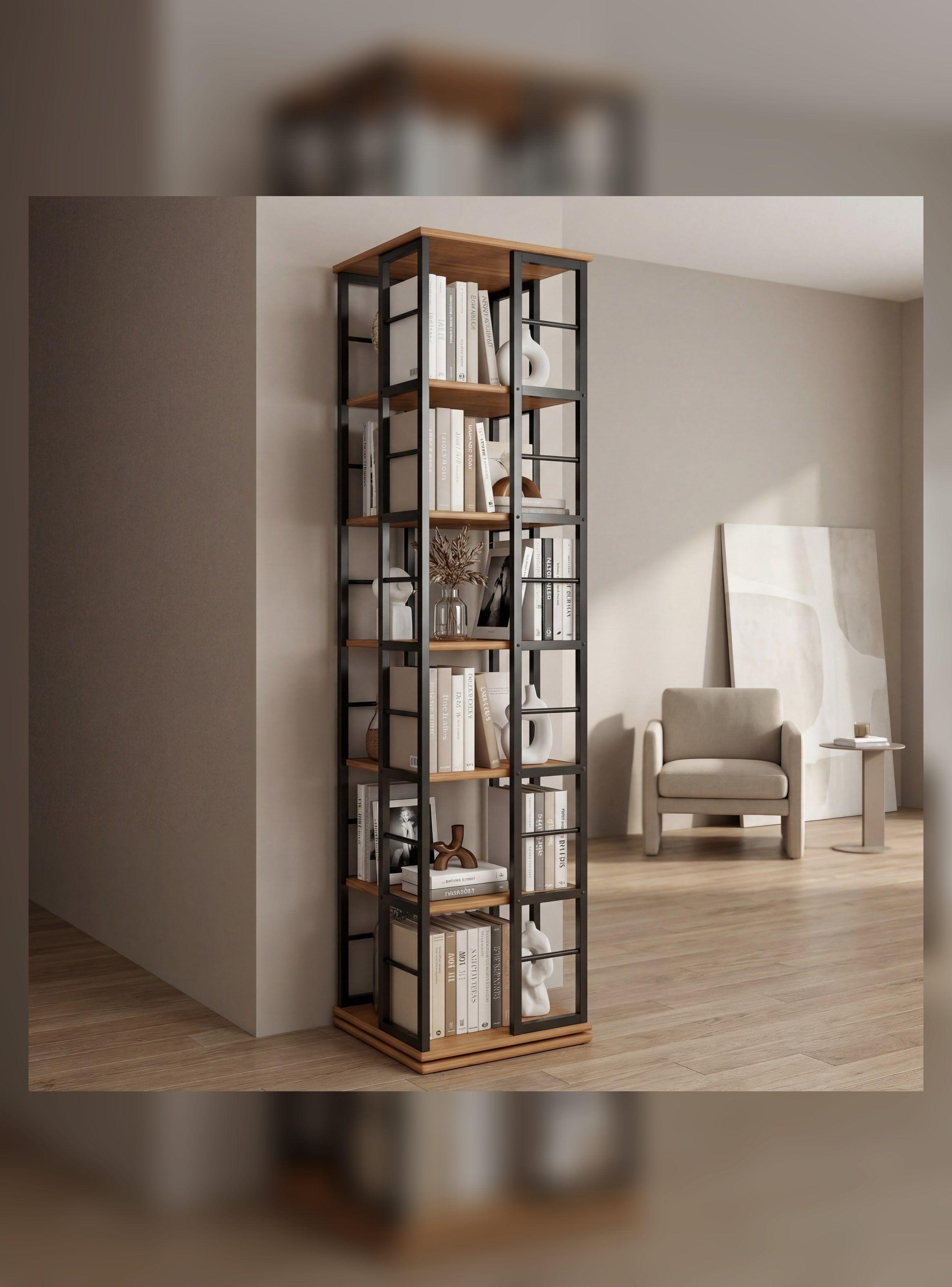 Biblioteca Librero Giratorio Organizador De Libros 190cm Color Marrón Oscuro-6