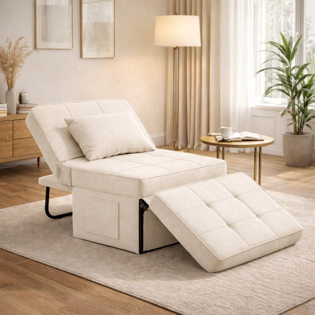 Sofá Cama Multifuncional 4 Modos Reclinable 4en1 Convertible Beige Liso-3
