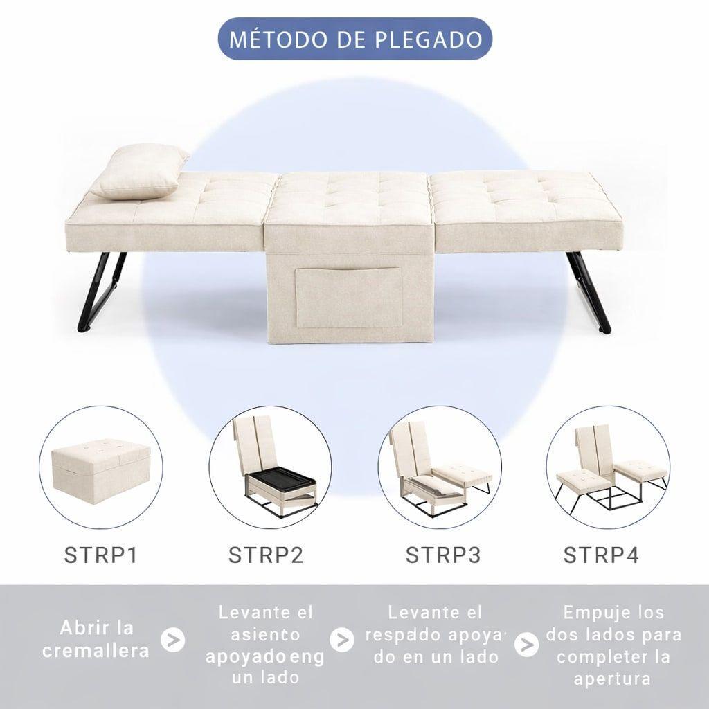 Sofá Cama Multifuncional 4 Modos Reclinable 4en1 Convertible Beige Liso-4