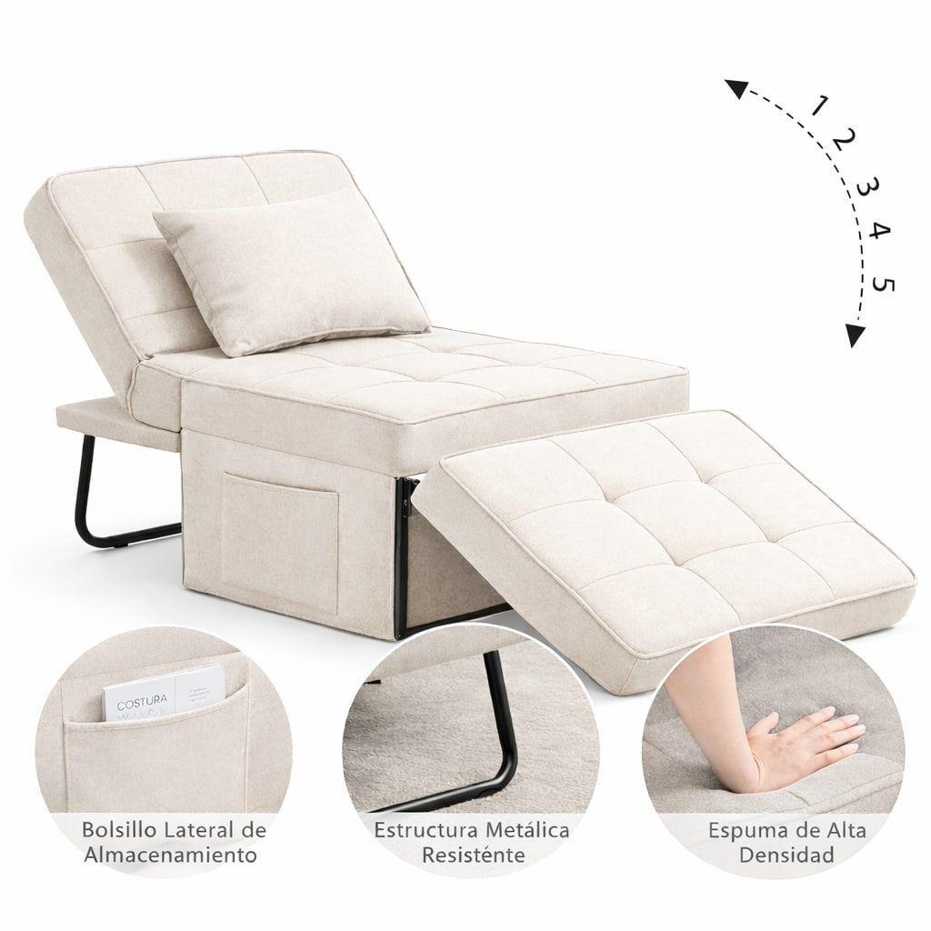 Sofá Cama Multifuncional 4 Modos Reclinable 4en1 Convertible Beige Liso-5